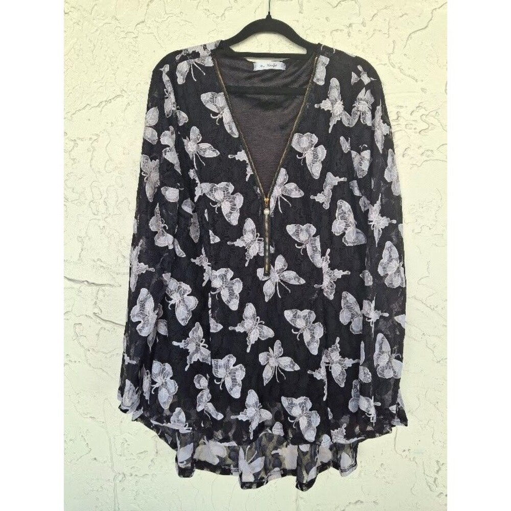 Fairy Whimsigoth Romance Butterfly Lace Mesh High Low Tunic Pearl Zip Plus 1XL